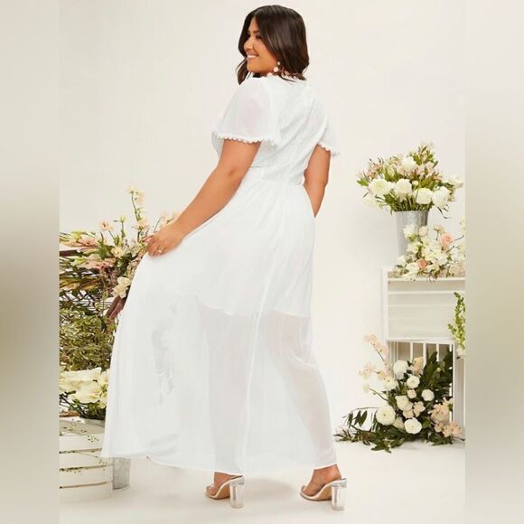 Shein curve white lace maxi dress w/front split sz 2XL - Picture 5 of 8